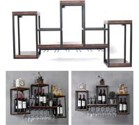 HGJHJJHK Porta in vetro di portaoggetti in legno a parete, portabottiglie E legno a parete, portabottiglie per vino montate a parete per cucina, sala da pranzo, bar