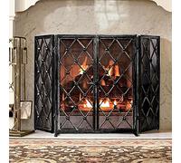 HGJHJJHK Schermata del Camino con Porte Nere, 68 × 32 × 82 cm, Maglia Pieghevole a Prova di Bambino per focolare/Fuoco Aperto, schermi di Privacy antichi trifoldi Piccoli Regalo