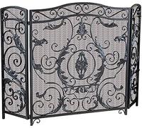 HGJHJJHK Schermati del Camino, schermi antincendio a 3 Pannelli a Guardia Piatta, Copertura per griglia del Camino per casa con Cornice di Ferro, Recinzione del Camino da Prova Piccolo Regalo