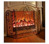 HGJHJJHK Schermo del Camino a 3 Pannelli Piatto, Solido in Ferro battuto Trasparente Protezione di Recinzione in Oro, per Tronchi di Gas/Decorazione del Camino a Legna Piccolo Regalo