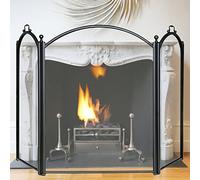 HGJHJJHK Schermo Pieghevole con Manico, Coperchio in Rete Metallica del parafango per focolare per Stufa a Fuoco Aperto in Legno/Tronchi, Piccolo Regalo per Bambini Nera