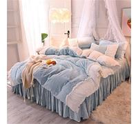 HGJHJJHK Set di Biancheria da Letto con Copripiumino in Pile con Volant, Set di Biancheria da Letto Super Morbido e Caldo con 2 federe per Cuscino in Letto Matrimoniale Singolo Super King,Blue,