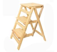 HGJHJJHK Sgabello a scala a 3 gradini in legno massello multifunzione pieghevole per uso domestico sedia per scale a doppio uso indoor scaletta piccola scala sgabello per scale (colore: colore legno)