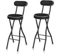 HGJHJJHK Sgabello da bar portatile con schienale e poggiapiedi, sedia pieghevole per altezza da banco con telaio in acciaio per la colazione della cucina di casa, 2 pc neri, 70 cm/28 pollici