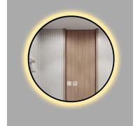 HGJHJJHK Specchio della Stanza a LED Rotondo, Specchio Ti-Fog Montato a Parete, luminosità Regolabile, Luce Bianca/Luce Calda, Cornice Nera, 50 cm / 60 cm / 70 cm, Luce Calda, 80 cm / 31,5 Pollici