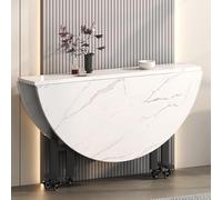 HGJHJJHK Tavolo da cucina a foglia di goccia rotonda pieghevole su ruote - scrivania versatile per ufficio da sala da pranzo - tavolo da pranzo di estensione spaziale, Bianco, 120 cm/47.2in