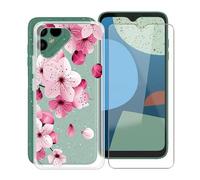 HGJTF Cover per Fairphone 4 (6.3") con 1 Pezzi Pellicola Vetro temperato, Custodia Protettiva in TPU in Silicone Ultra Morbido Translucent Antiurto per Fairphone 4 - Fiore di pesco