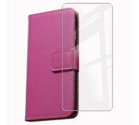 HGJTF Custodia Flip + Vetro Temperato per TCL 40 SE/T610K (6.75"), 9H Glass Durezza Pellicola Protettiva, Classico Flip Protezione Cover Funzione staffa Portafoglio Case Caso - RosRed