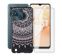 HGJTF Custodia per Realme C31 (6.5") + [2 Pezzi Vetro Temperato Pellicola Protettiva], Nero Slim Morbida Silicone Antiurto TPU Bumper Case Cover per Realme C31 - WM86