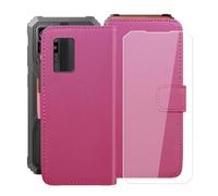 HGJTFANY Custodia Flip + Vetro Temperato per Blackview BV4800 SE (6.56"), 9H Glass Durezza Pellicola Protettiva, Classico Flip Protezione Cover Funzione Staffa Portafoglio Case Caso - RosRed
