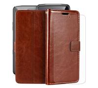 HGJTFANY Custodia + Vetro Temperato per Crosscall Stellar-M6E (6.10"), 9H Durezza Pellicola Protettiva, Classico Flip Protezione Cover Funzione staffa Portafoglio Case - Brown