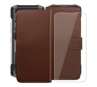 HGJTFANY Custodia + Vetro Temperato per Doogee Blade20 Play (6.60"), 9H Durezza Pellicola Protettiva, Classico Flip Protezione Cover Funzione staffa Portafoglio Case - Brown