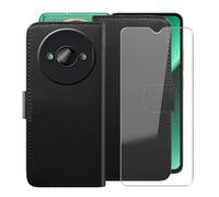 HGJTFANY Custodia + Vetro Temperato per Oukitel C59 Pro (6.88"), 9H Durezza Pellicola Protettiva, Classico Flip Protezione Cover Funzione staffa Portafoglio Case - Black