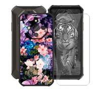 HGJTFANY Handyhülle für Ulefone Armor X16 (6.56") mit Gehärtetem Glasfolie, Schwarz Weiche Silikon Stoßfeste Hülle Cover, Anti-Kratzer TPU Schutzhülle für Ulefone Armor X16 - Blumenwand
