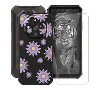HGJTFANY Handyhülle für Ulefone Armor X16 (6.56") mit Gehärtetem Glasfolie, Schwarz Weiche Silikon Stoßfeste Hülle Cover, Anti-Kratzer TPU Schutzhülle für Ulefone Armor X16 - Lila Blume