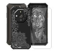 HGJTFANY Handyhülle für Ulefone Armor X16 (6.56") mit Gehärtetem Glasfolie, Schwarz Weiche Silikon Stoßfeste Hülle Cover, Anti-Kratzer TPU Schutzhülle für Ulefone Armor X16 - Schwarze Rose