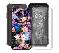 HGJTFANY Handyhülle mit 2 Stück Gehärtetem Glasfolie für Ulefone Armor X16 (6.56"), Schwarz Silikon TPU Stoßfest Schutzhülle Case, FallSchutz Schale Hülle für Ulefone Armor X16 - Blumenwand