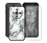 HGJTFANY Handyhülle mit 2 Stück Gehärtetem Glasfolie für Ulefone Armor X16 (6.56"), Schwarz Silikon TPU Stoßfest Schutzhülle Case, FallSchutz Schale Hülle für Ulefone Armor X16 - Marmor