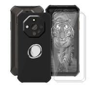 HGJTFANY Hülle für Ulefone Armor X16 (6.56") mit 2 x Gehärtetem Glasfolie, 360° Drehbar Handy-Ringhalter Case, Schwarz Weiche Silikon Anti-Kratzer Schutzhülle Cover für Ulefone Armor X16