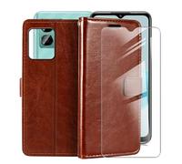 HGJTFANY Supporto Cover per Doogee N50 Pro (6.52") con Vetro Temperato Pellicola Protettiva, Custodia a Portafoglio Flip, Custodia Foderata in Morbido Silicone TPU per Doogee N50 Pro - Brown
