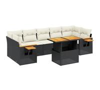 HGKMBRY Divano da giardino modulare da 8 pezzi con cuscini in polyrattan nero, tavolo regolabile e ripiani pieghevoli con molle a gas