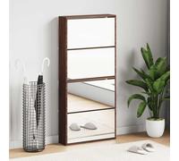 HGKMBRY Scarpiera con specchio, 4 scomparti, colore marrone, effetto rovere | 4 scomparti ribaltabili, ognuno da 3 a 4 paia di scarpe, materiale in legno, supporto da parete incluso, corridoio, ingresso