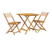 HGKMBRY Set da 3 pezzi in legno massello di acacia e tessuto beige per giardino, balcone o terrazza con sedie pieghevoli e tavolo, ideale per caffè e conversazioni all'aperto