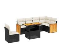 HGKMBRY Set di 7 divani da giardino in polyrattan con cuscini, colore nero, per terrazza, piano del tavolo regolabile, fodere rimovibili, design modulare