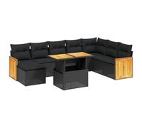HGKMBRY Set di mobili da giardino in polyrattan, 9 pezzi, colore nero, con cuscino, piano regolabile da tavolino a tavolo da pranzo, design modulare per un posizionamento flessibile, rimovibile