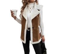 HGKPFGTG Gilet In Pile Sherpa da Donna Autunno Inverno Senza Maniche Casual Con Un Bottone Giacca Lunga Comoda e Calda,Cachi,M