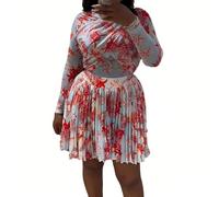 HGKPFGTG Set Da Donna Composti Da 2 Pezzi Gonna Stampata Top Aderente A Maniche Lunghe Gonna A Pieghe Outfit in Stile Y2K Per Le Vacanze,Multi colored,XXL
