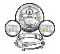 Hgkqbomb Faro Anteriore A LED Da 7 Pollici Per Motocicletta Per Electra Per Glide Per Softail Per Fat Boy Per Touring Con Fendinebbia Da 4,5 Pollici Faro Moto Fanale Anteriore(Silver set)