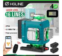 HGLINE Professionale 4D 16 Linee Linea Verde Livello Laser Autolivellante 360 Orizzontale E Verticale Livello Laser Super Potenza 2xBattery Set