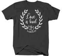 HGmkUNEa Love is Kind Hearts Branch Cursive Corinthians Bible Verse T Shirt Black S