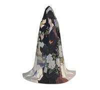 hgnbcsa Gardenia - Mantello con cappuccio con stampa di fiori e uccelli, per adolescenti a figura intera, mantello lungo con cappuccio, unisex