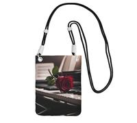 Hgnbcsa Piccola borsa a tracolla da donna, con stampa di rosa rossa su pianoforte, mini borse a tracolla per telefono cellulare, portafogli da viaggio, Nero , Taglia unica