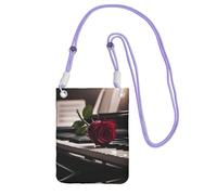 Hgnbcsa Piccola borsa a tracolla da donna, con stampa di rosa rossa su pianoforte, mini borse a tracolla per telefono cellulare, portafogli da viaggio, Viola, Taglia unica