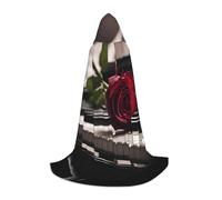 hgnbcsa Rosa rossa su pianoforte stampa mantello con cappuccio per adolescenti a figura intera, mantello lungo di Halloween con cappuccio Unisex Robe Costume