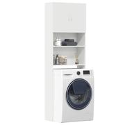 HGNFREF Mobile per lavatrice bianco, 64 x 24 x 190 cm, in legno - Mobile da bagno sopra la lavatrice con anta per riporre oggetti, scaffale salvaspazio per bagno o lavanderia, facile da pulire e