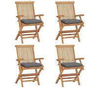 HGNFREF Sedie da giardino con cuscini grigi: 4 sedie pieghevoli in teak per terrazza e giardino come set con cuscini imbottiti grigi - Sedie da giardino pieghevoli in legno massello - con cuscini