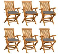 HGNFREF Sedie da Giardino con Cuscini Grigi: 6 Sedie Pieghevoli in Teak per Terrazzo e Giardino come Set con Cuscino Imbottito Grigio - Sedie da Giardino Pieghevoli in Legno Massello - Legno Teak