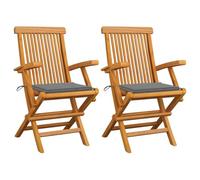 HGNFREF Sedie da giardino pieghevoli in legno massello con cuscini grigi per terrazza, 2 pezzi, sedie da giardino in legno di teak con cuscino per seduta come mobili da giardino resistenti alle