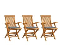 HGNFREF Sedie da giardino pieghevoli in legno massello con cuscini grigi per terrazza, 3 pezzi, sedie da giardino in legno di teak con cuscini per seduta come mobili da giardino resistenti alle