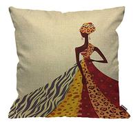 HGOD DESIGNS Copricuscino africano in posa con vestito colorato, federa decorativa per la casa per uomo/donna, soggiorno, camera da letto, divano, sedia, 45 x 45 cm