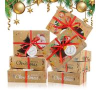 HGRGHH 12 Pezzi Scatole per Biscotti di Natale con Finestra Trasparente, 22x15x7cm Scatole Regalo di Natale, Scatola Biscotti Natale Kraft Carta, Scatola per Cupcake Dolci Cioccolatini