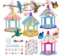 HGRGHH 4 Pezzi Casetta Uccelli in Legno Kit, Kit Casetta per Uccelli fai da te per Bambini, Divertente Casetta per Uccelli con Set di Pittura, Regali per Bambini dai 6 ai 10 Anni