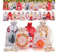 HGRGHH Calendario Avvento Fai da Te 2024, Calendario dell'Avvento da Riempire, 24 Sacchetti Calendario Avvento da Riempire per Bambini Donna Uomo, Calendario Avvento Sacchetti Stoffa in 2 Misure