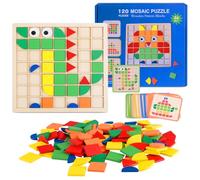HGRGHH Gioco di Mosaico Puzzle, Tangram Legno Giochi Educativi, Forma Colore Macthing Gioco per 3-6 Anni Bambini, Giocattoli Educativi Montessori con 120 Pezzi Geometriche e 20 Carte di Apprendimento