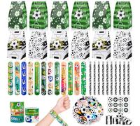 HGRGHH Set di Decorazioni per Feste di Calcio per Bambini, 98 Pezzi Set di Decorazioni per Festa di Compleanno a Base di Calcio, Contiene Sacchetto Regalo, Braccialetti Slap, Matita, Gomme, Adesivi