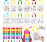HGRGHH Set Regalo per Festa di Compleanno per Bambini, 12 Bustine da Colorare per Bambini e 12 Pastelli Impilabili (12 Colori in Totale), Regali per Festa di Compleanno per Bambini